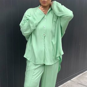 Sleeper sizeless viscose front tie pajama top in mint